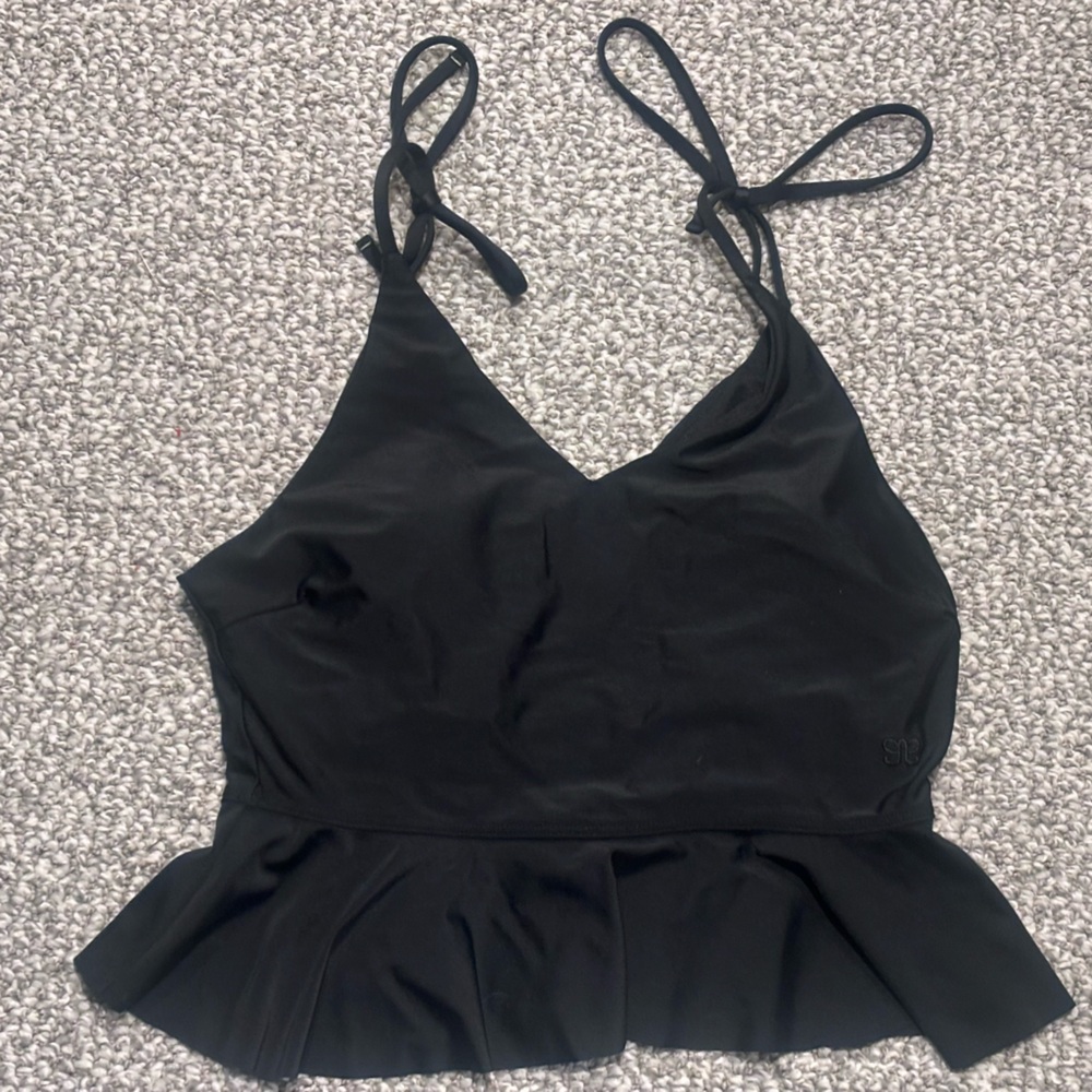 Albion Black Ruffle-Hem Swim Bikini Tankini Top